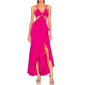 NWT Michael Costello x REVOLVE Trent Gown in Ruffled Hot Pink Small Prom Dress